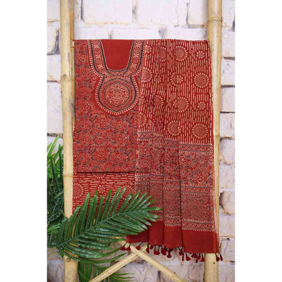 Ajrakh Neck Block Print Cotton Suit - SSEthnics