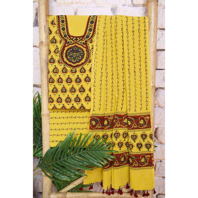 Ajrakh Neck Block Print Cotton Suit - SSEthnics