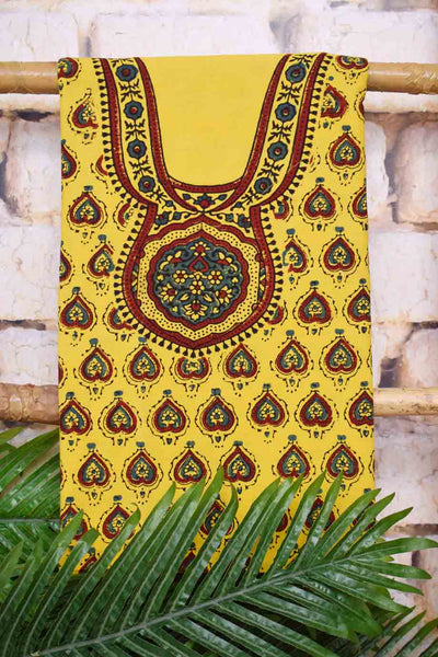 Ajrakh Neck Block Print Cotton Suit - SSEthnics