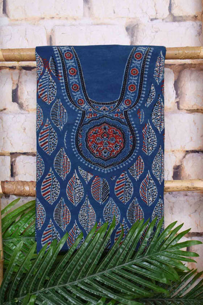 Ajrakh Neck Block Print Cotton Suit - SSEthnics