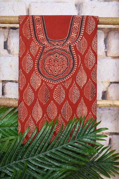 Ajrakh Neck Block Print Cotton Suit - SSEthnics
