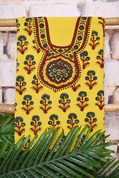 Ajrakh Neck Block Print Cotton Suit - SSEthnics