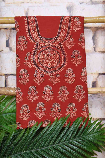 Ajrakh Neck Block Print Cotton Suit - SSEthnics