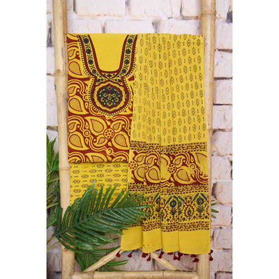 Ajrakh Neck Block Print Cotton Suit - SSEthnics