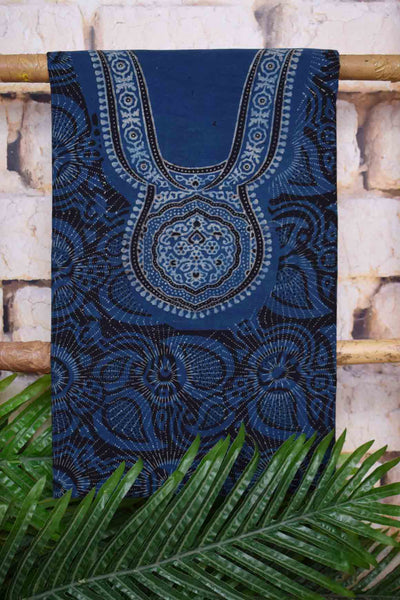 Ajrakh Neck Block Print Cotton Suit - SSEthnics