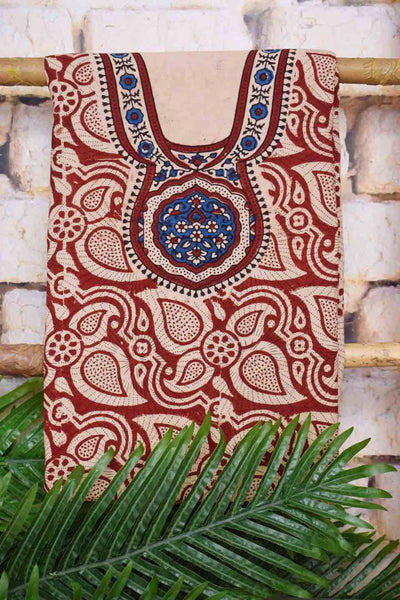 Ajrakh Neck Block Print Cotton Suit - SSEthnics