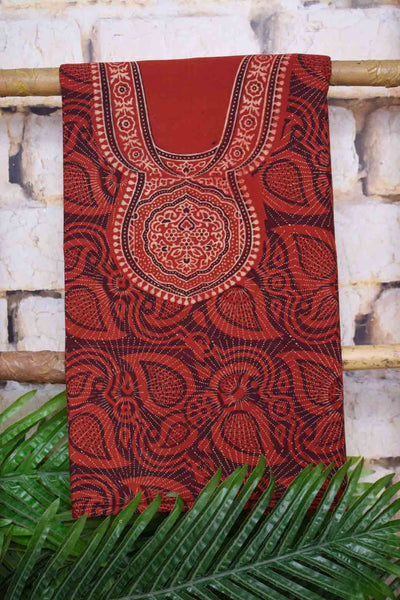 Ajrakh Neck Block Print Cotton Suit - SSEthnics