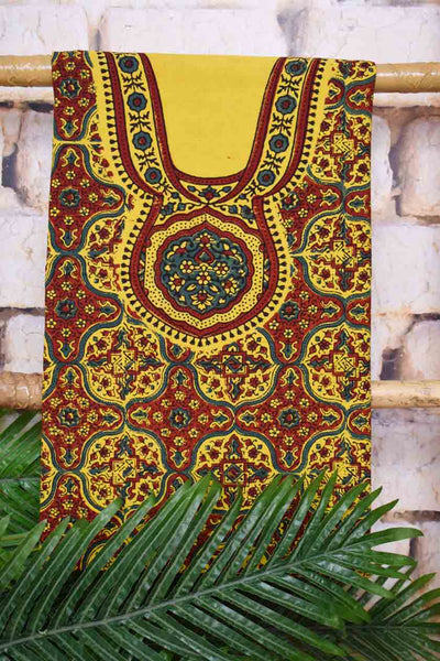Ajrakh Neck Block Print Cotton Suit - SSEthnics