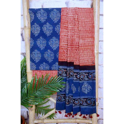 Indigo Special Ajrakh Shibori Cotton Suit- SSEthnics