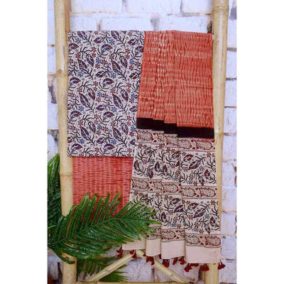 Cream Special Ajrakh Shibori Cotton Suit- SSEthnics