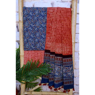 Indigo Special Ajrakh Shibori Cotton Suit- SSEthnics