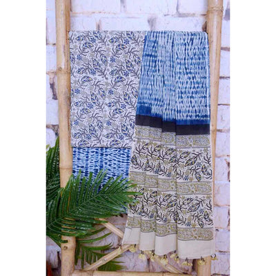 Cream Special Ajrakh Shibori Cotton Suit- SSEthnics