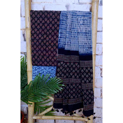 Black Special Ajrakh Shibori Cotton Suit- SSEthnics