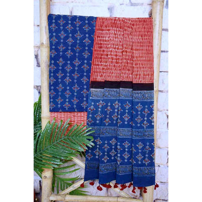 Indigo Special Ajrakh Shibori Cotton Suit- SSEthnics