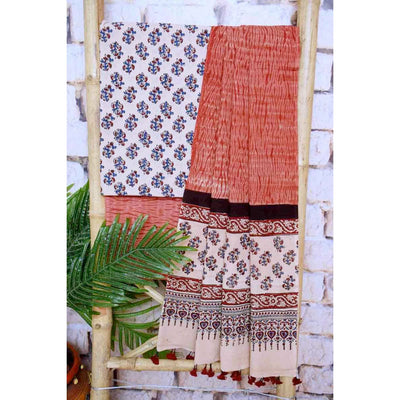 Cream Special Ajrakh Shibori Cotton Suit- SSEthnics