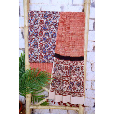 Cream Special Ajrakh Shibori Cotton Suit- SSEthnics