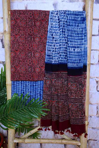 Maroon Special Ajrakh Shibori Cotton Suit- SSEthnics