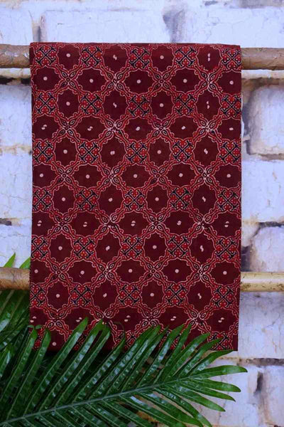 Maroon Special Ajrakh Shibori Cotton Suit- SSEthnics