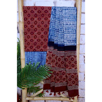 Maroon Special Ajrakh Shibori Cotton Suit- SSEthnics