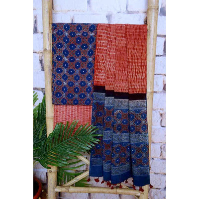 Indigo Special Ajrakh Shibori Cotton Suit- SSEthnics