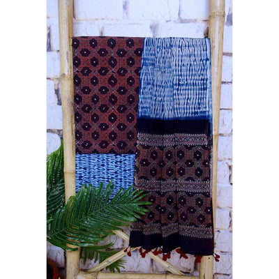 Black Special Ajrakh Shibori Cotton Suit- SSEthnics