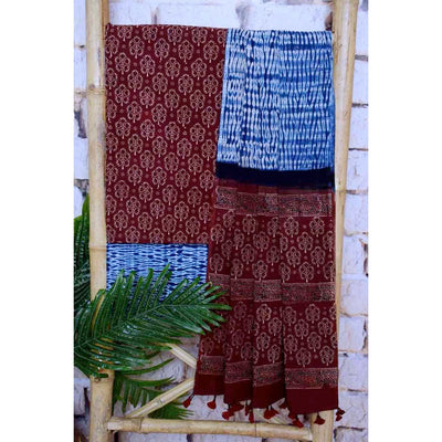 Maroon Special Ajrakh Shibori Cotton Suit- SSEthnics