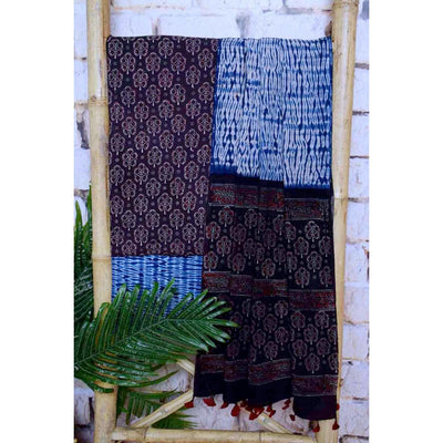 Black Special Ajrakh Shibori Cotton Suit- SSEthnics