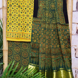 Yellow Ajrakh Modal Silk Suit
