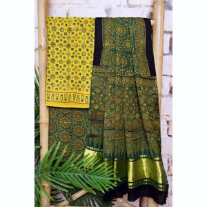 Yellow Ajrakh Modal Silk Suit - SSethnics