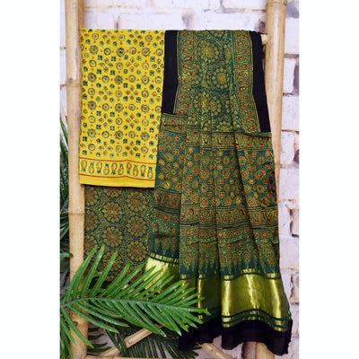Yellow Ajrakh Modal Silk Suit - SSethnics