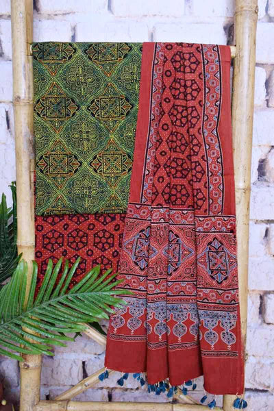 Ajrakh Triple Block Cotton Suit - SSEthnics