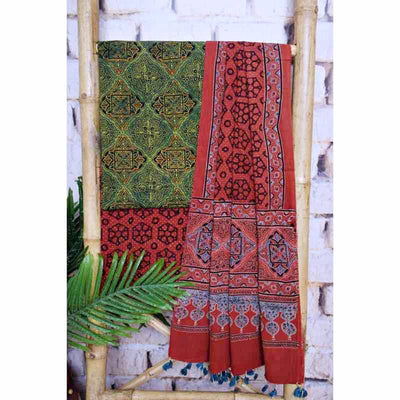 Ajrakh Triple Block Cotton Suit - SSEthnics