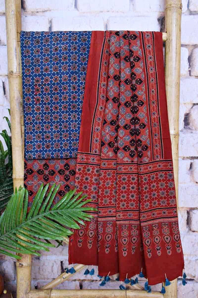 Ajrakh Triple Block Cotton Suit - SSEthnics