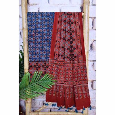Ajrakh Triple Block Cotton Suit - SSEthnics