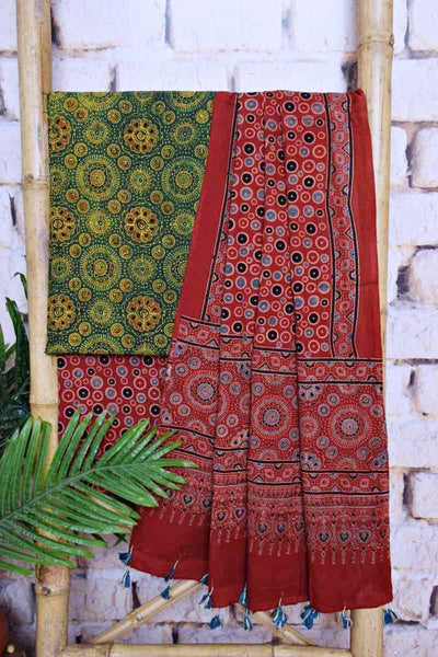 Ajrakh Triple Block Cotton Suit - SSEthnics