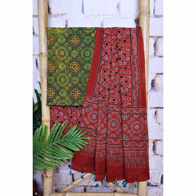 Ajrakh Triple Block Cotton Suit - SSEthnics