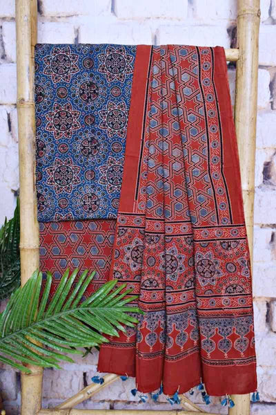 Ajrakh Triple Block Cotton Suit - SSEthnics
