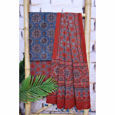 Ajrakh Triple Block Cotton Suit - SSEthnics