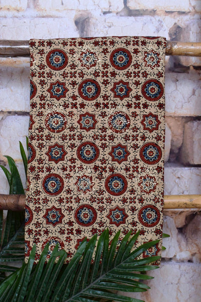 Cream Ajrakh Block Print Cotton Suit with Gold Block