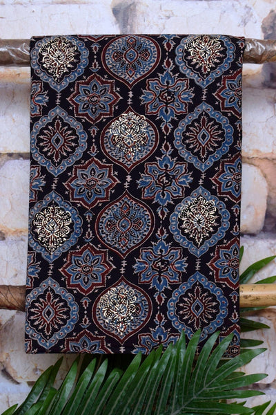 Black Ajrakh Block Print Cotton Suit with Gold Block