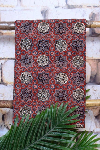Madder Ajrakh Block Print Cotton Suit with Gold Block