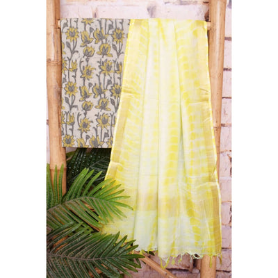 Grey Vanaspati Cotton Suit with Shibori Dupatta