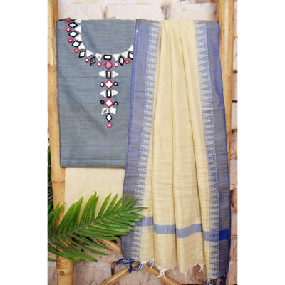 Lavender Bhagalpuri Cotton Silk Suit with Mirror Work