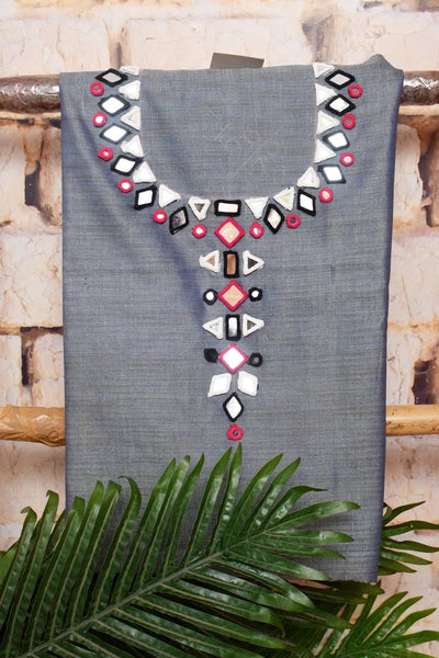 Lavender Bhagalpuri Cotton Silk Suit with Mirror Work