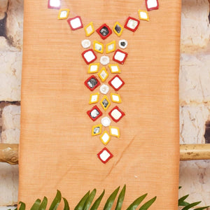 Peach Bhagalpuri Cotton Silk Suit with Mirror Work