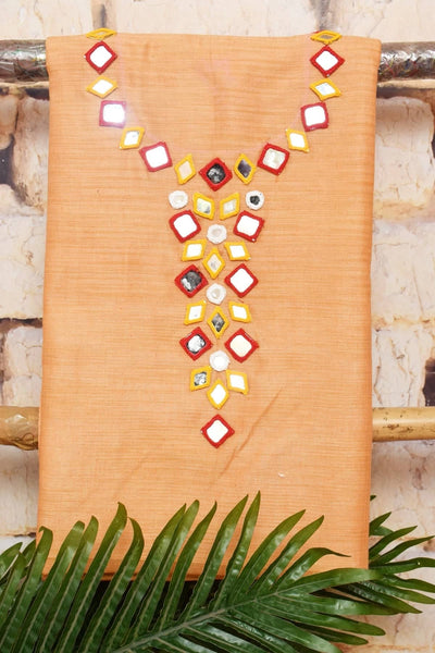 Peach Bhagalpuri Cotton Silk Suit with Mirror Work