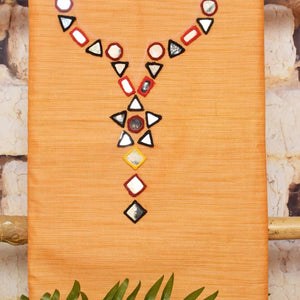 Orange Bhagalpuri Cotton Silk Suit with Mirror Work