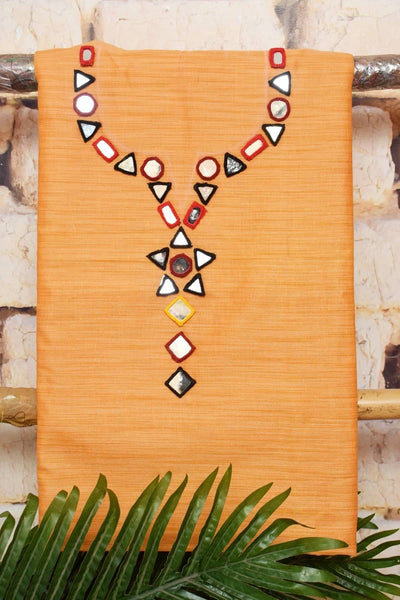 Orange Bhagalpuri Cotton Silk Suit with Mirror Work