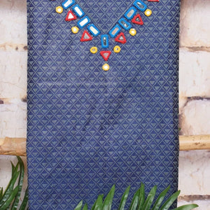 Blue-Red Bhagalpuri Cotton Silk Suit with Mirror Work