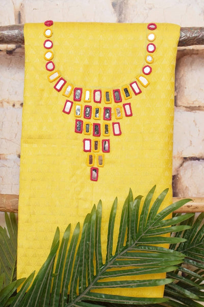 Yellow-Pink Bhagalpuri Cotton Silk Suit with Mirror Work